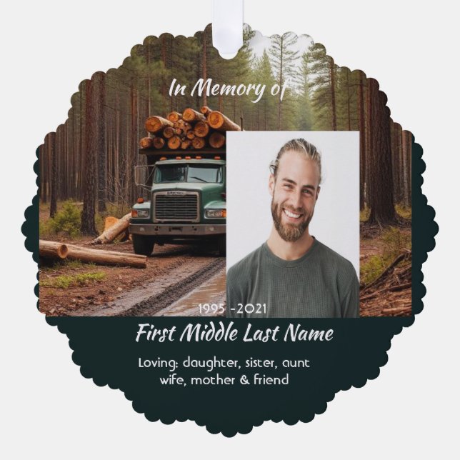 Logging Truck Driver  Memorial Keepsake  Ornament Card (Front)