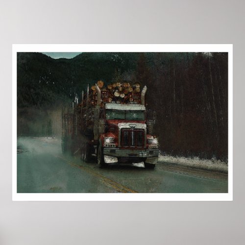 Logging Truck Highway Driving Poster