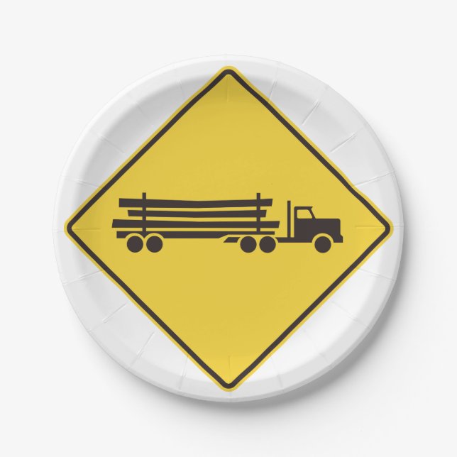 Logging Trucks Road Sign Paper Plates (Front)
