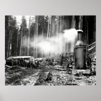 LOGGING with STEAM DONKEY c. 1879 Poster