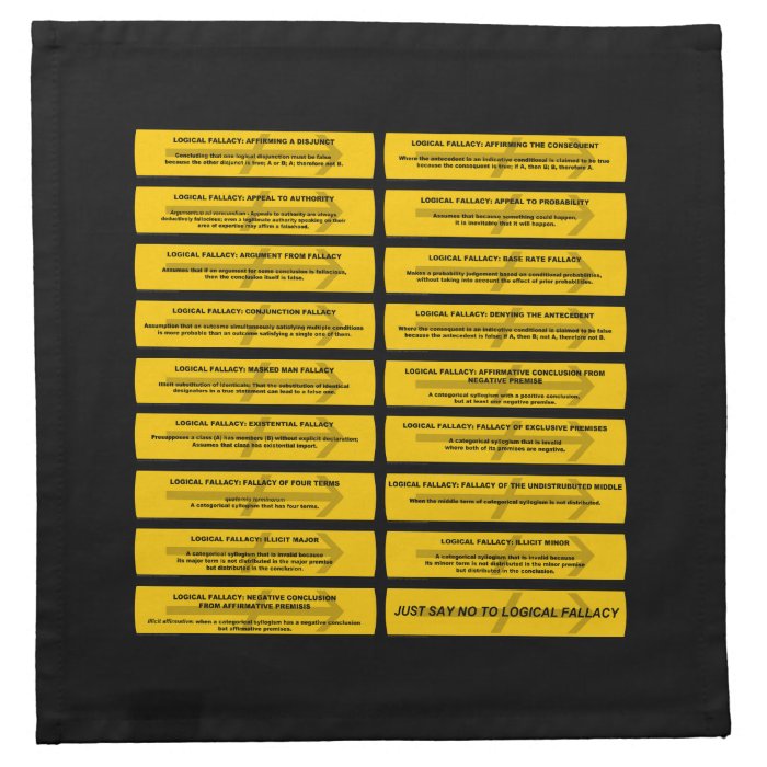 Logical Fallacies   Just Say No Printed Napkin