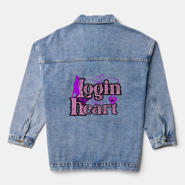 Login to My Heart: Romantic & Playful Design Denim Jacket (Back)