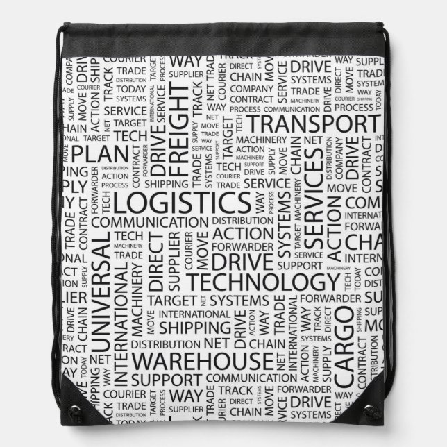 LOGISTICS pattern with words Drawstring Bag (Front)