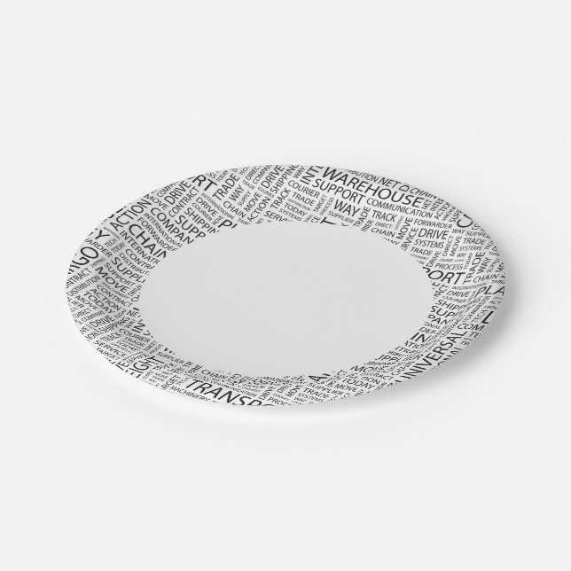 LOGISTICS pattern with words Paper Plates (Angled)