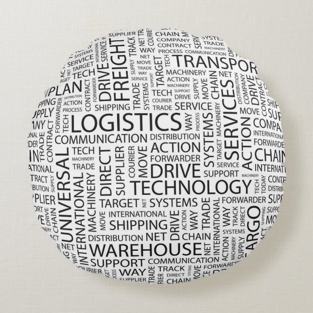 LOGISTICS pattern with words Round Pillow (Front)