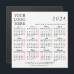 Logo 2024 Business Calendar Magnet German White<br><div class="desc">This square business 2024 magnetic calendar with months and days in German is a template to place your logo, add company contacts, slogan or another text. The simple design is in white, black and red colors. Months are in script font, Saturdays and Sundays are in red to plan and discuss...</div>