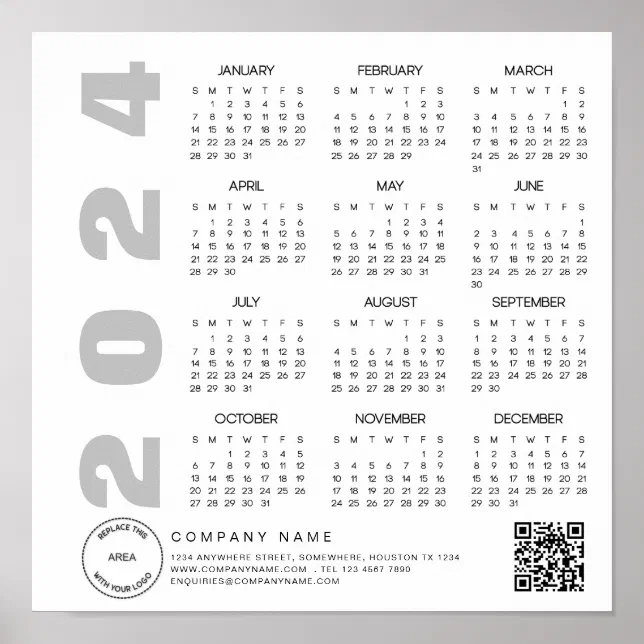 Logo 2024 Calendar QR Code Company name Poster | Zazzle