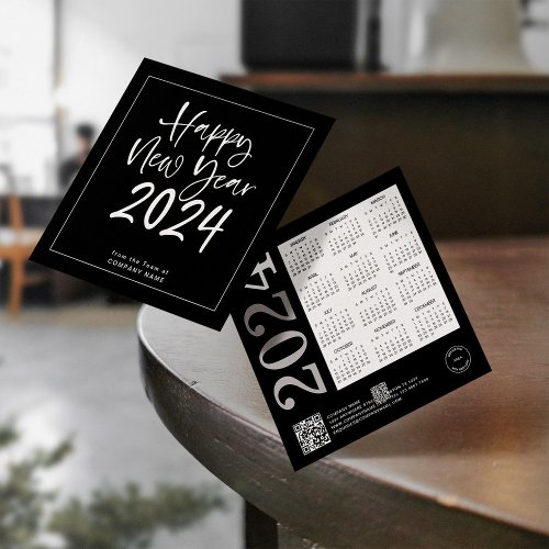 Logo 2024 Calendar QR Code Company New Year Black Holiday Card