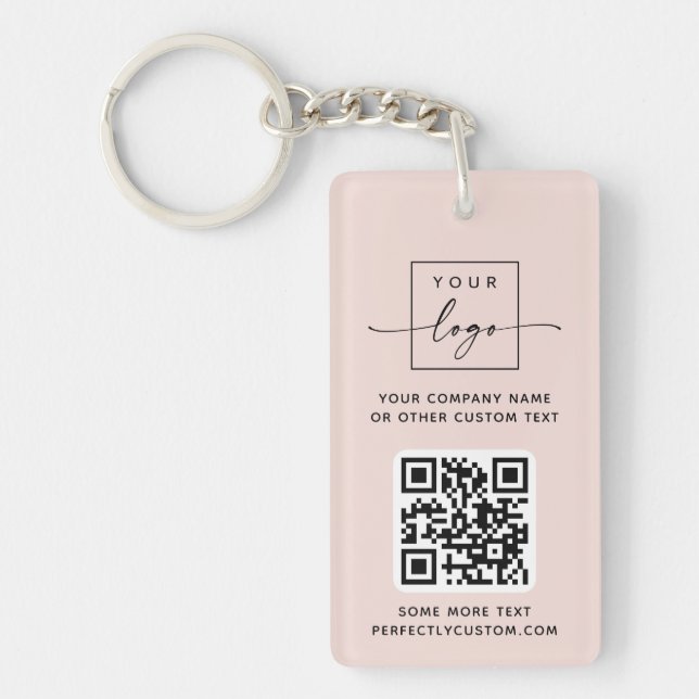 Logo 3 QR codes custom text light blush pink Keychain (Front)