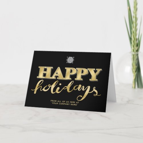 Logo 3d Gold Business Happy Holidays Black Card