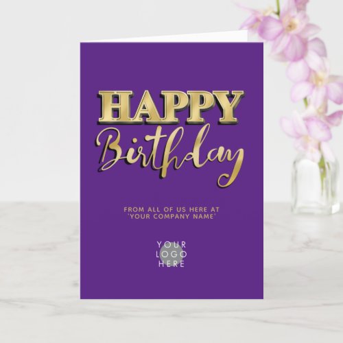 Logo 3d Gold Lettering Business Birthday Purple Card
