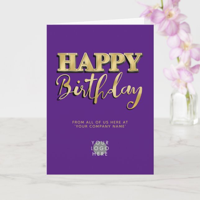 Logo 3d Gold Lettering Business Birthday Purple Card (Orchid)