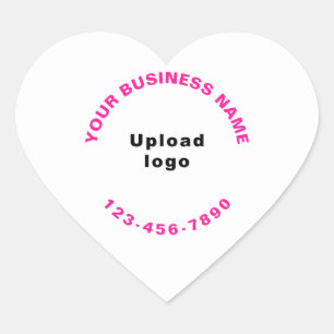 Logo and Pink Business Name and Phone Number on Heart Sticker