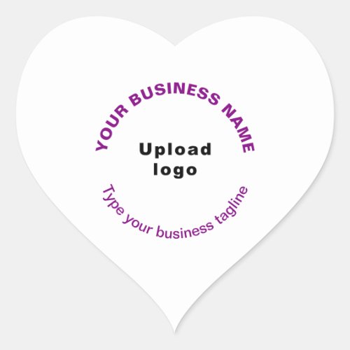 Logo and Purple Business Name and Tagline on Heart Sticker