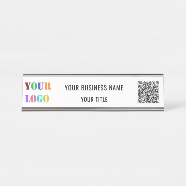Logo and QR Code Business Desk Name Plate Template (Front)