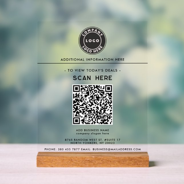 Logo and QR Code Business Promotional Advert Acrylic Sign (Neutral)
