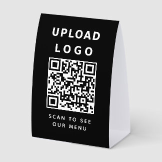 Logo and QR Code Contactless Digital Menu Black Paper Table Tent