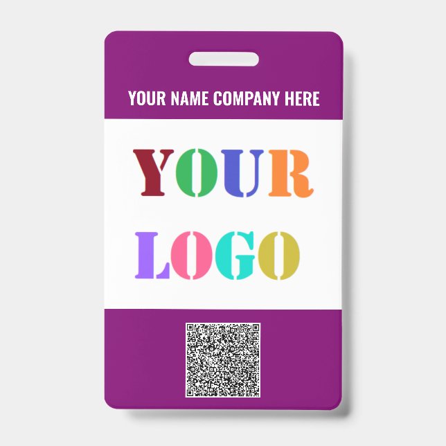 Logo and QR Code Info Text Business Badge Template (Front)