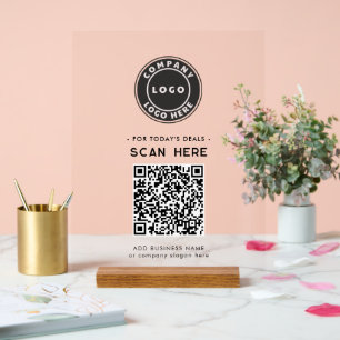 Logo and QR Code Modern Contactless Business Acrylic Sign