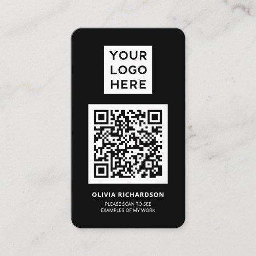 Logo and QR Code  Simple Professional Black Business Card