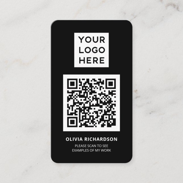 Logo and QR Code | Simple Professional Black Business Card (Front)