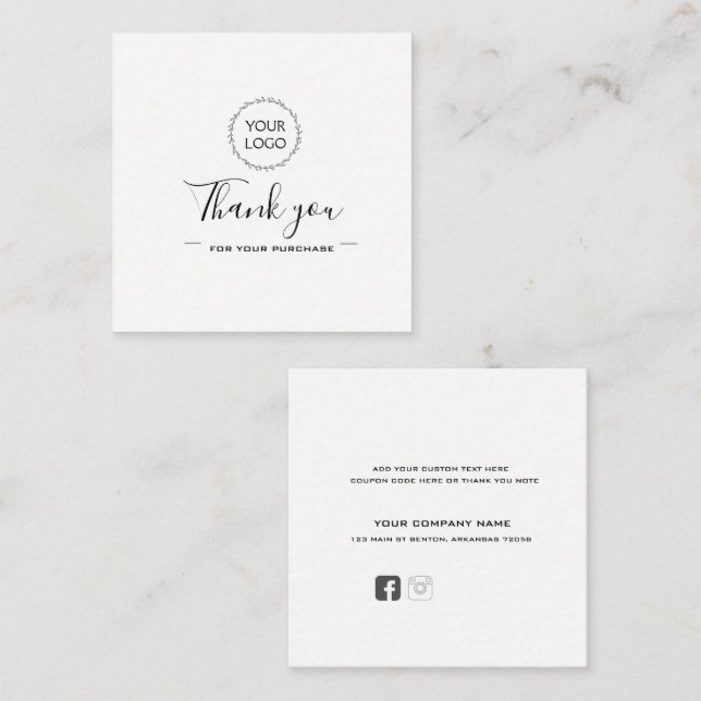 Logo and social media elegant script thank you note card (Front/Back)