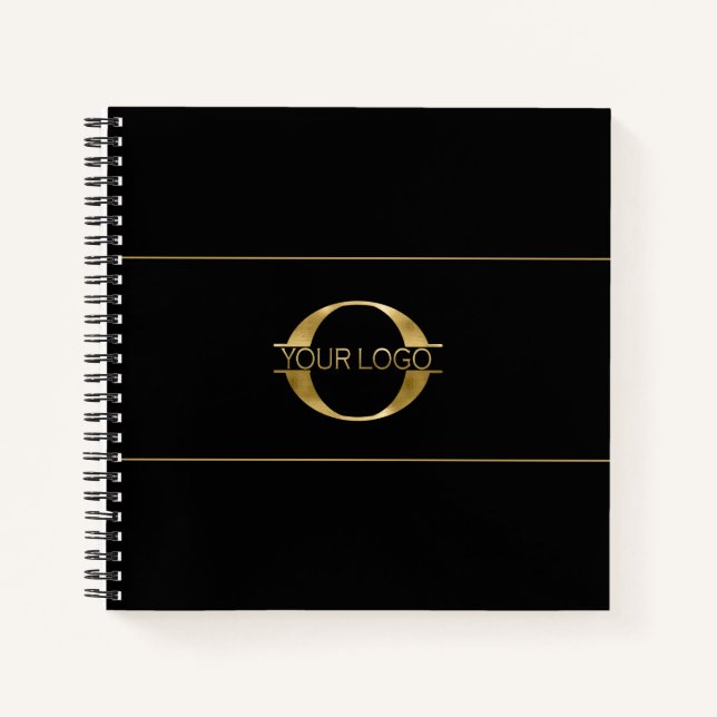 Logo and Social Media Icons Gold Foil/Bk Sq  ID810 Notebook (Front)