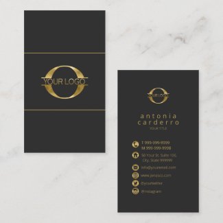 Logo and Social Media Icons Gold Foil/Bk Vrt ID810 Business Card