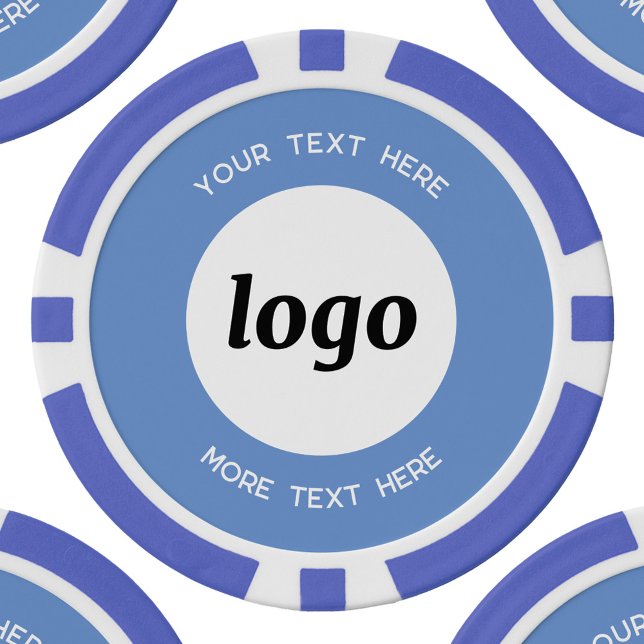 Logo and Text Business Promotional Sky Blue Poker Chips (Simple logo with custom text business branding promotional poker chips)