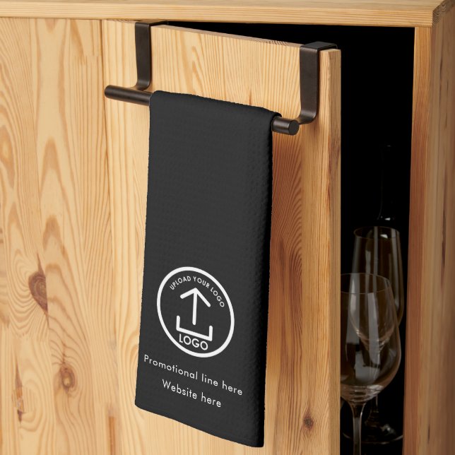 Logo and Text Promotional Business Branding Black Kitchen Towel (Thirds Fold)