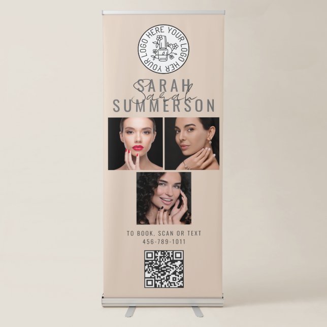 Logo Appointment Booking QR Code Nail Technician Retractable Banner (Front)