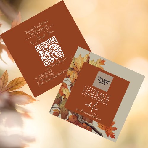 Logo Autumn  Fall Floral Handmade Crafting  Square Business Card