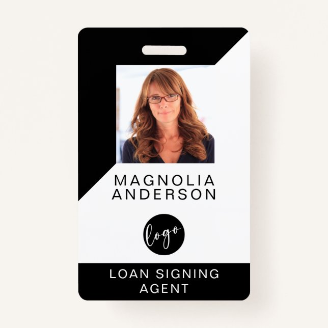 Logo Barcode Black White Modern Employee ID Badge (Front)