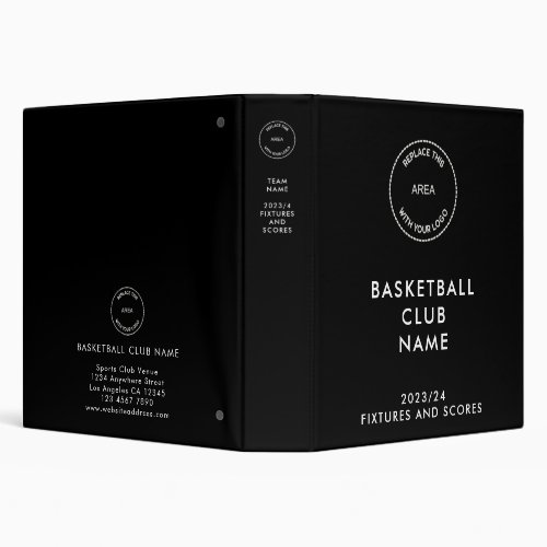 Logo Basketball Club Black or Any Color Fixtures  3 Ring Binder