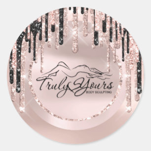Logo Beauty Body Sclupting Drips Rose Glitter Classic Round Sticker