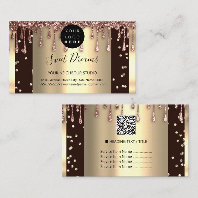 Logo Beauty Makeup Nails Drips SPA  QR Code Business Card (Front/Back)