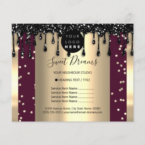 Logo Beauty Makeup Nails Price List Drip Burgundy Flyer