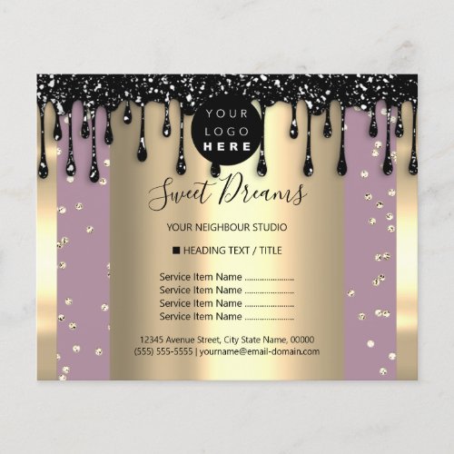 Logo Beauty Makeup Nails Price List Drip Purple Flyer