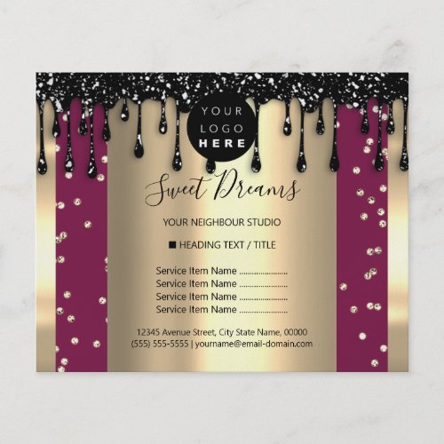 Logo Beauty Makeup Nails Price List Drips Berry Flyer
