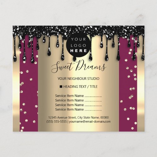 Logo Beauty Makeup Nails Price List Drips Berry Flyer