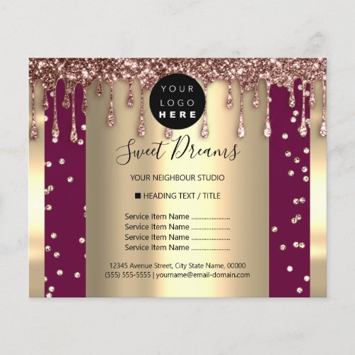 Logo Beauty Makeup Nails Price List Drips Rose Flyer