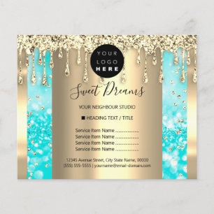 Logo Beauty Makeup Nails Price List Gold Blue Flyer