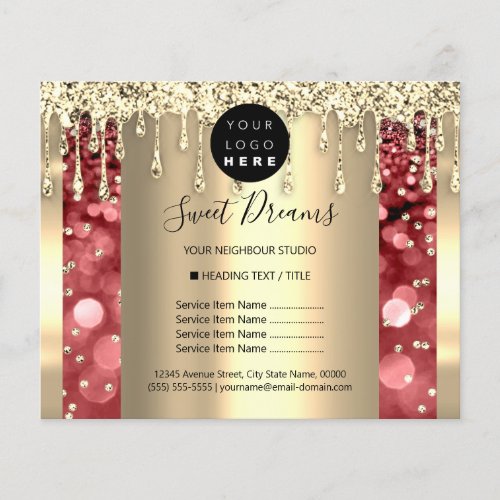 Logo Beauty Makeup Nails Price List Gold Burgundy Flyer