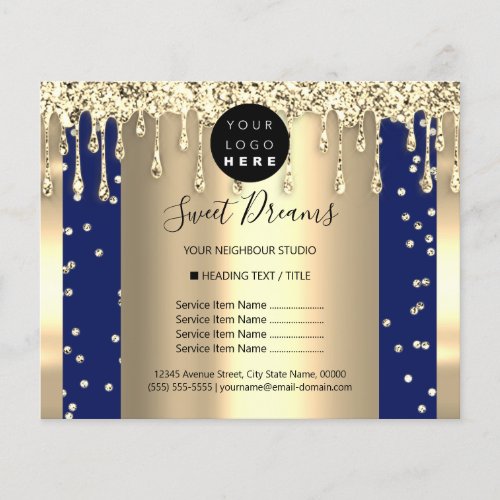 Logo Beauty Makeup Nails Price List Gold Drip Navy Flyer