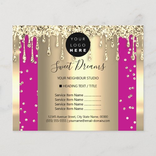 Logo Beauty Makeup Nails Price List Gold Drip Pink Flyer