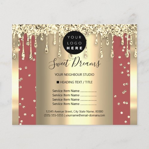 Logo Beauty Makeup Nails Price List Gold  Drips  Flyer