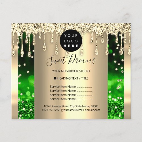 Logo Beauty Makeup Nails Price List Gold Green Flyer