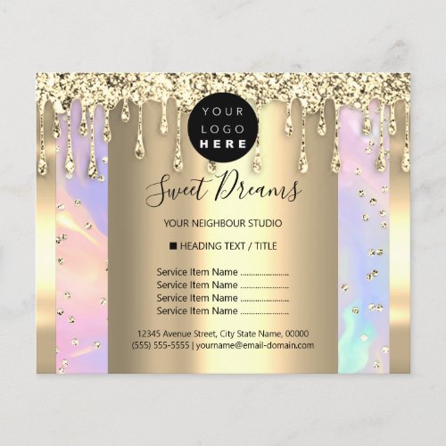 Logo Beauty Makeup Nails Price List Gold Holograph Flyer