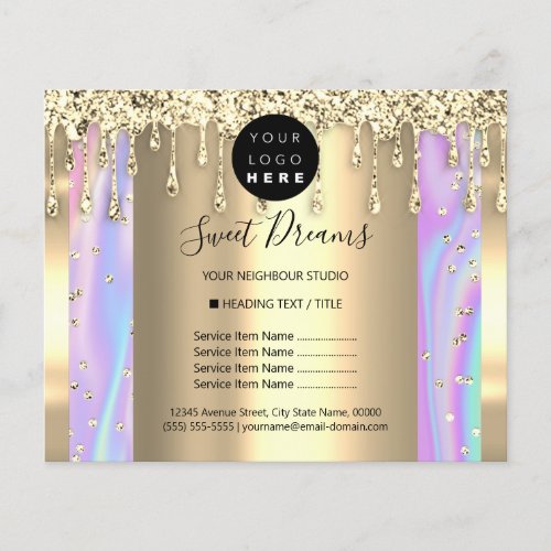 Logo Beauty Makeup Nails Price List Gold Holograph Flyer