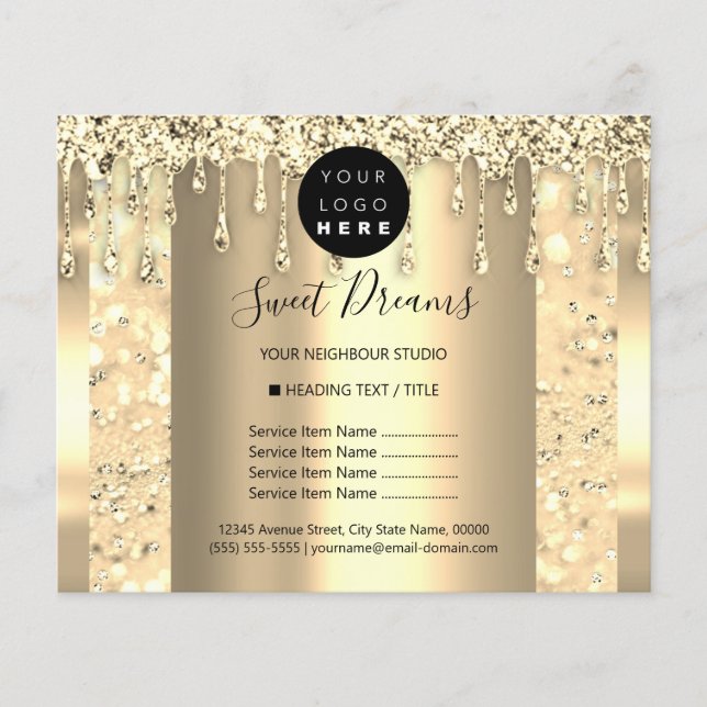 Logo Beauty Makeup Nails Price List Gold Lux Flyer (Front)